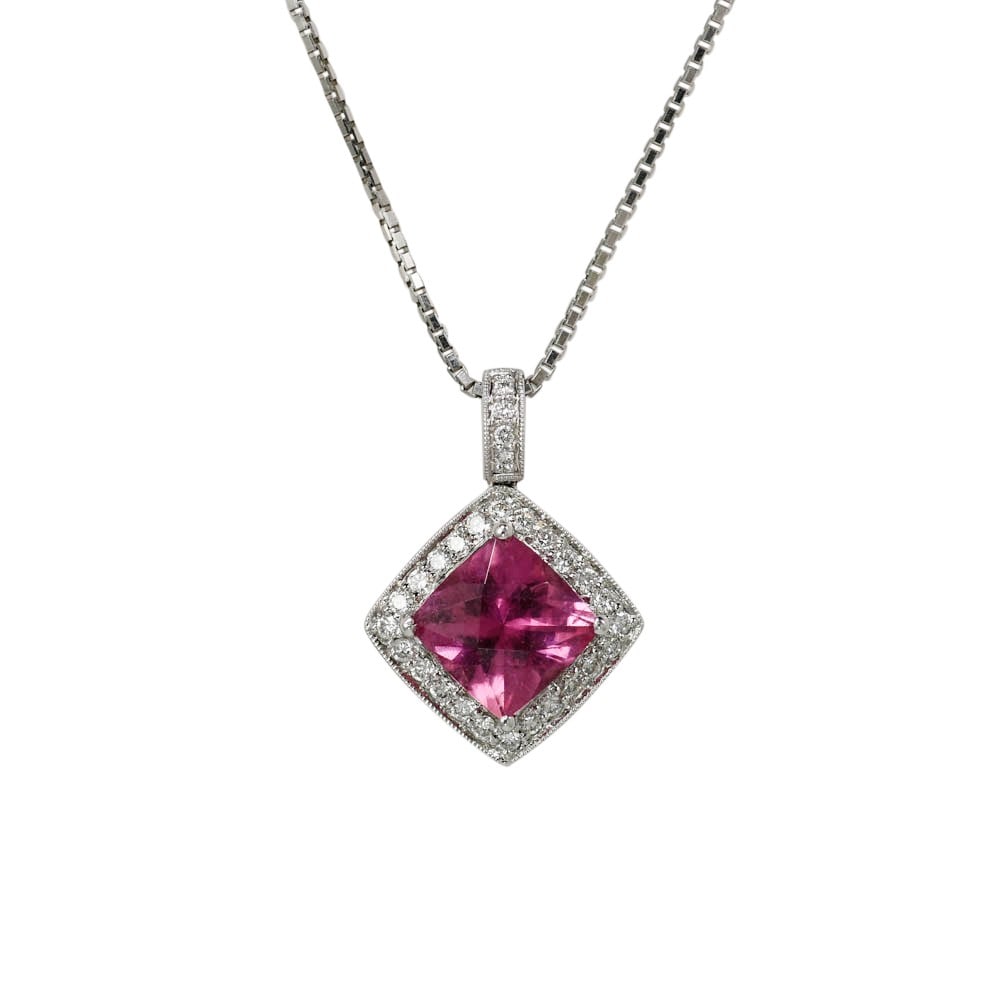 Simon G Pink Tourmaline Diamond Pendant Necklace 18k White Gold 17 in (1 of 13)