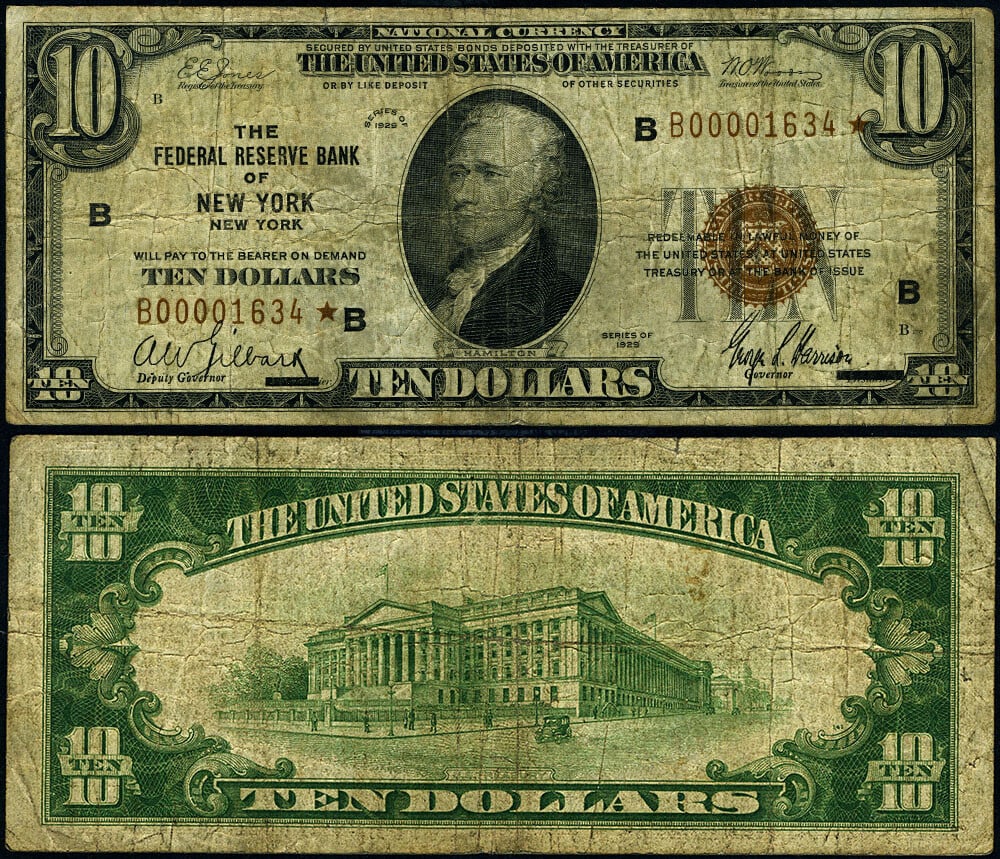 1929 New York B* $10 Federal Reserve Bank Note Star (1 of 3)
