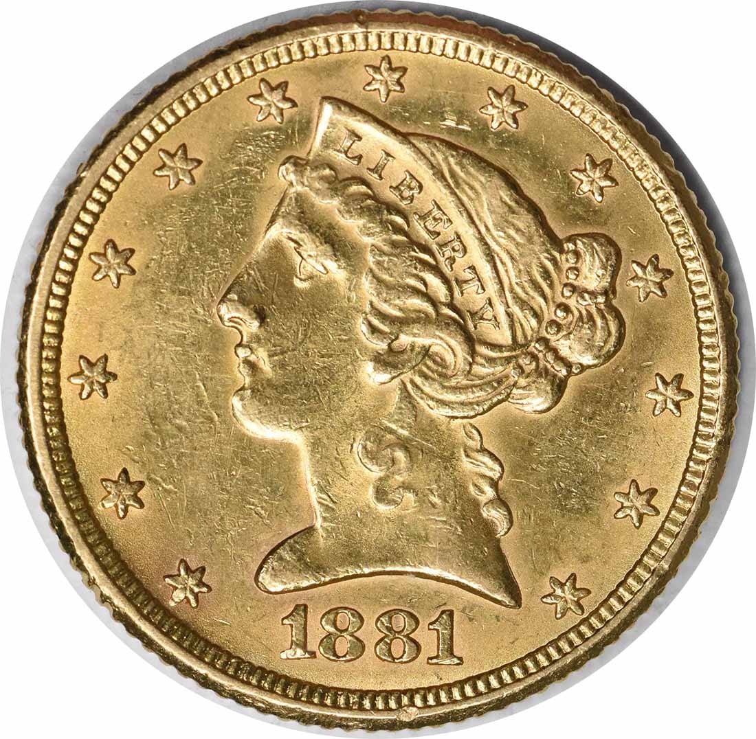 1881 Liberty Head Five Dollar Gold Coin AU Grade Uncertified: 1881 Liberty Head Five Dollar Gold Coin AU Grade Uncertified This 1881 $5 Gold Liberty Head coin features the classic design by Christian Gobrecht and was minted in Philadelphia. Composed of 90% gold 