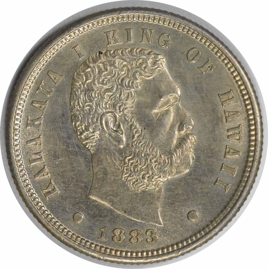 1883 Hawaii silver dime Choice BU uncertified: 1883 Hawaii silver dime Choice BU uncertified This 1883 Hawaiian Dime is an uncirculated silver coin in Choice Brilliant Uncirculated (BU) grade. Issued in 1883, it features no mint mark and is compos