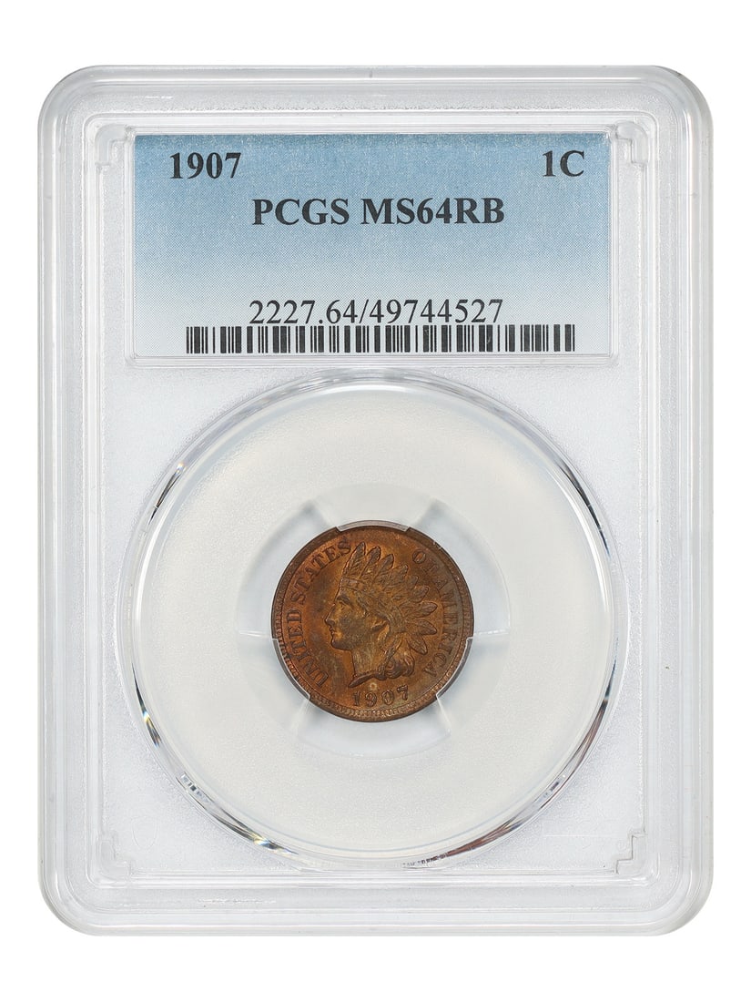 PCGS MS64RB 1907 Indian Cent 1C Uncirculated: PCGS MS64RB 1907 Indian Cent 1C Uncirculated 1907 Indian Cent certified by PCGS and graded MS64RB. This uncirculated 1C coin was struck at the Philadelphia Mint and is listed as pre-owned. Specificati