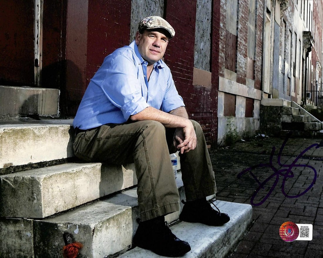 David Simon signed 8x10 photograph Beckett authenticated: David Simon signed 8x10 photograph Beckett authenticated This is a signed 8x10 photograph of David Simon, the acclaimed creator of HBO's The Wire and Treme. Authenticated by Beckett Authentication Ser