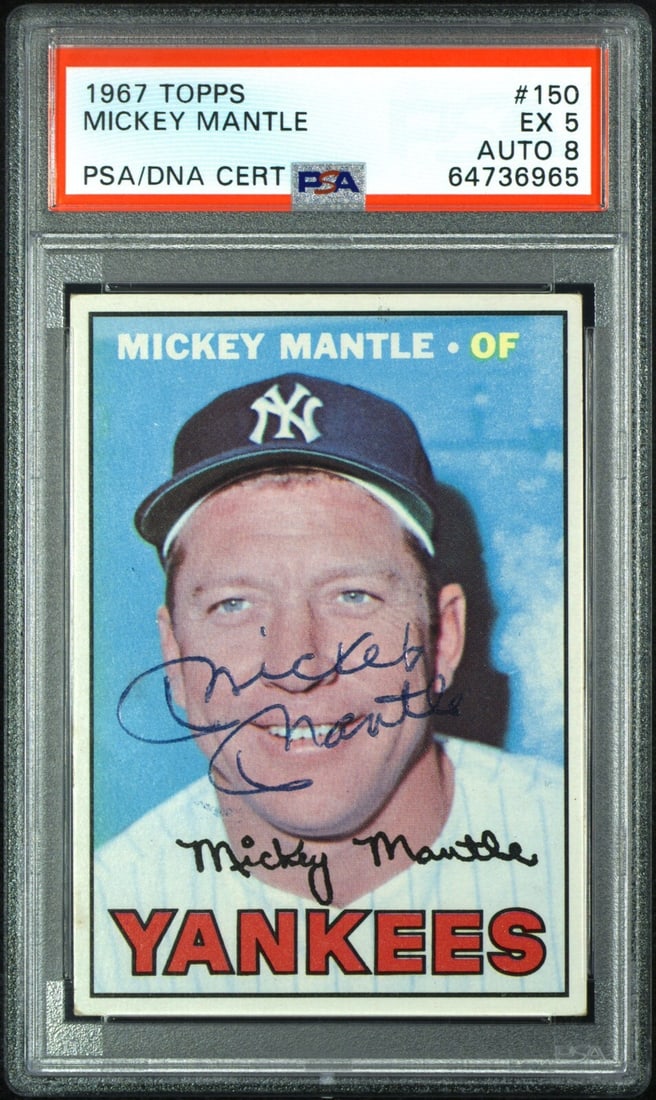 1967 Topps Mickey Mantle #150 Autographed Card PSA DNA 8 (1 of 5)