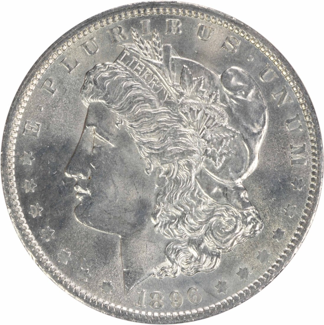 Choice BU 1896 Silver Morgan Dollar Uncirculated Philadelphia No Mint Mark: Choice BU 1896 Silver Morgan Dollar Uncirculated Philadelphia No Mint Mark This 1896 Morgan Silver Dollar is a Choice Brilliant Uncirculated (BU) coin from the United States. It is composed of silver,