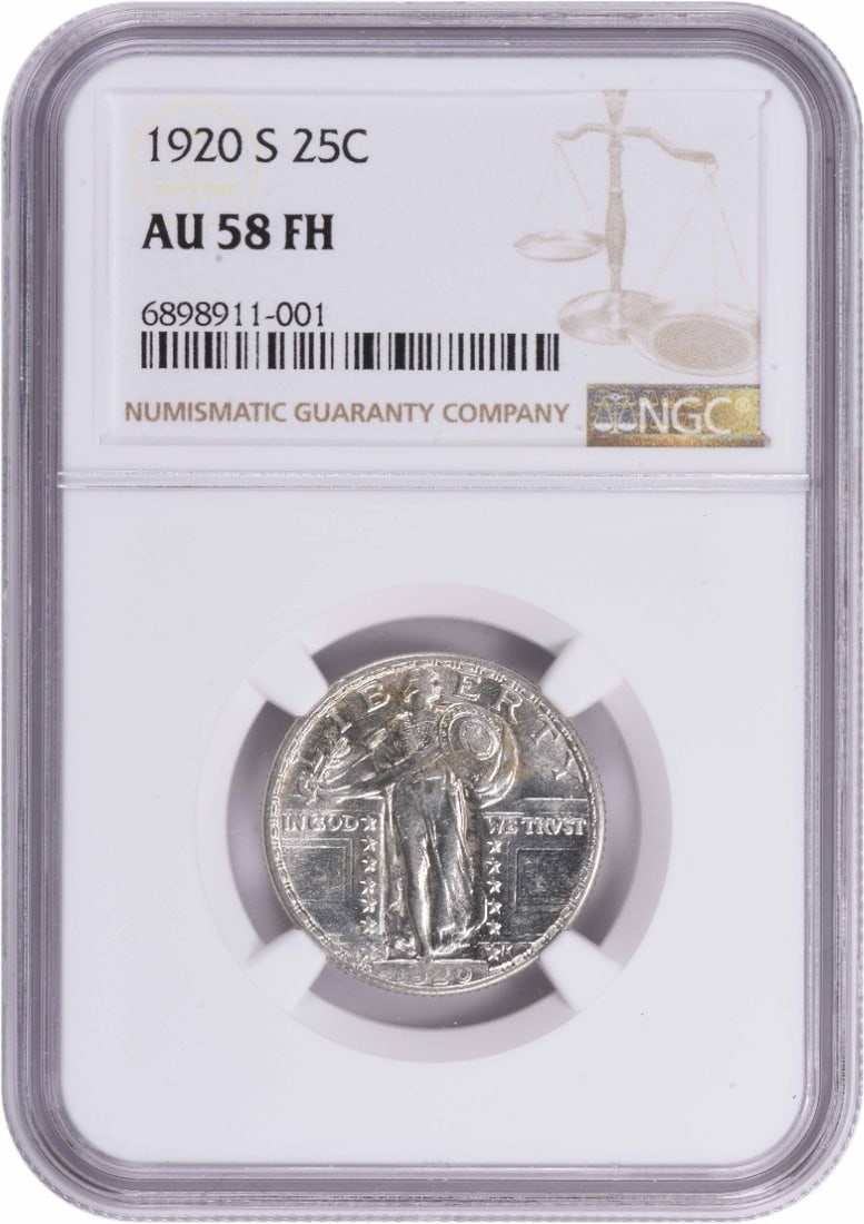 NGC AU58FH 1920 S Standing Liberty 25C Silver Coin (1 of 4)