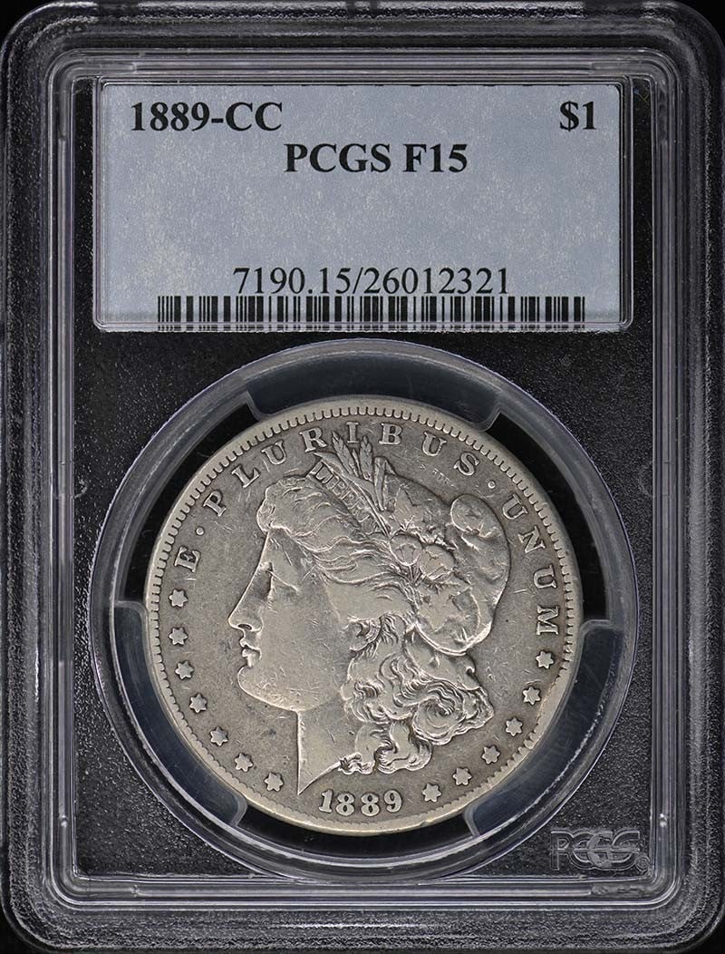 PCGS F15 1889-CC Morgan Silver Dollar Carson City: PCGS F15 1889-CC Morgan Silver Dollar Carson City This 1889-CC Morgan Dollar is a circulated coin graded F15 by PCGS. Minted in Carson City, it features the classic Morgan Dollar design and comes with