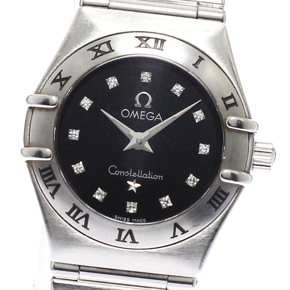 Omega Constellation Mini Quartz Ladies Stainless Steel Watch 1562.56: Omega Constellation Mini Quartz Ladies Stainless Steel Watch 1562.56 This OMEGA Constellation Mini Quartz Ladies Watch features a stainless steel case and bracelet with a black dial. The watch operate