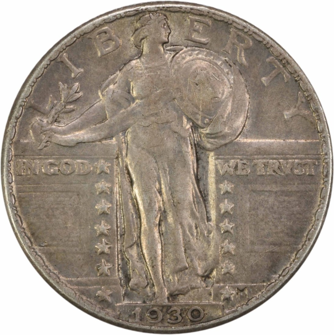 1930 Standing Liberty Quarter AU 90% Silver Coin by Hermon A Mac Neil: 1930 Standing Liberty Quarter AU 90% Silver Coin by Hermon A Mac Neil This 1930 Standing Liberty Silver Quarter showcases the iconic design by Hermon A. Mac Neil. It is in AU (About Uncirculated) cond