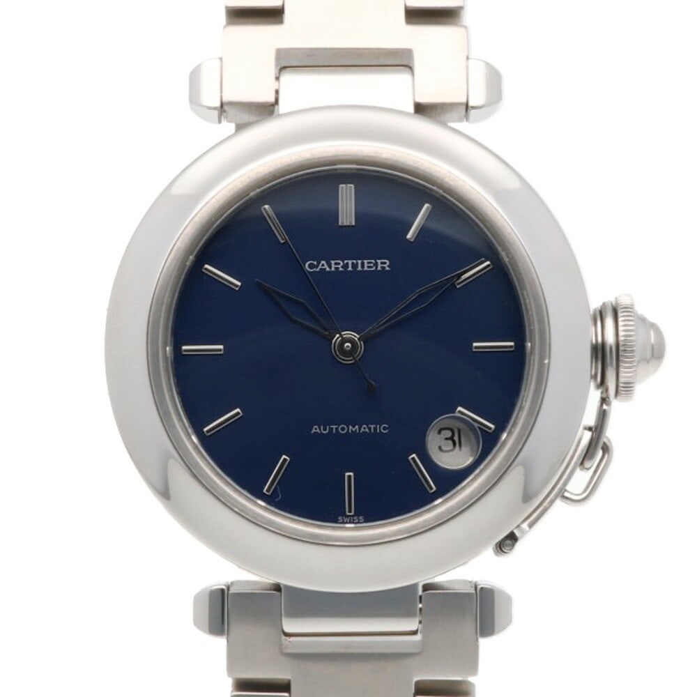 Cartier Pasha C 2324 unisex automatic wristwatch stainless steel blue dial: Cartier Pasha C 2324 unisex automatic wristwatch stainless steel blue dial Cartier Pasha C 2324 automatic wristwatch with a blue dial. This pre-owned unisex watch is made in Switzerland. Specification