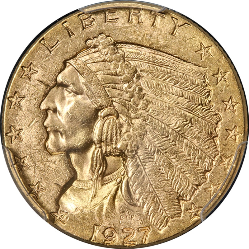 PCGS MS63 1927 Indian Head $2.50 Gold Coin (1 of 4)