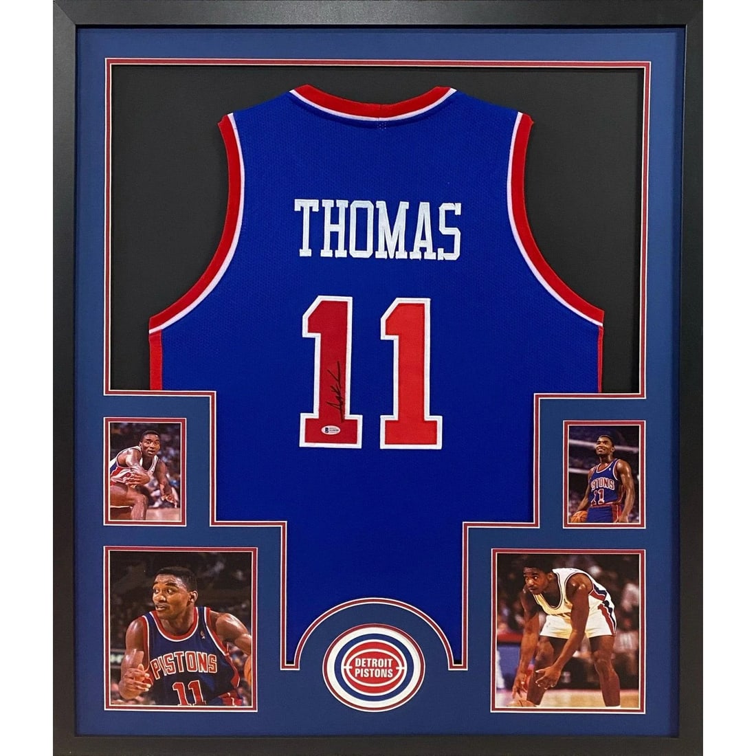 Framed Detroit Pistons Jersey Signed by Isiah Thomas with Beckett Authentication: Framed Detroit Pistons Jersey Signed by Isiah Thomas with Beckett Authentication This framed jersey features the authentic autograph of Isiah Thomas. The Detroit Pistons jersey is professionally frame