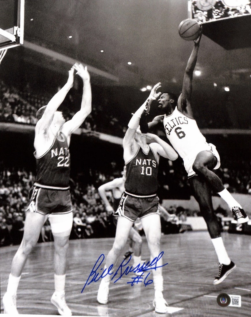 Bill Russell Signed 11x14 Photo Inscribed #6 BAS Grade 10: Bill Russell Signed 11x14 Photo Inscribed #6 BAS Grade 10 Own a piece of basketball history with this autographed 11x14 black and white photograph of Boston Celtics Hall of Fame Legend Bill Russell. T