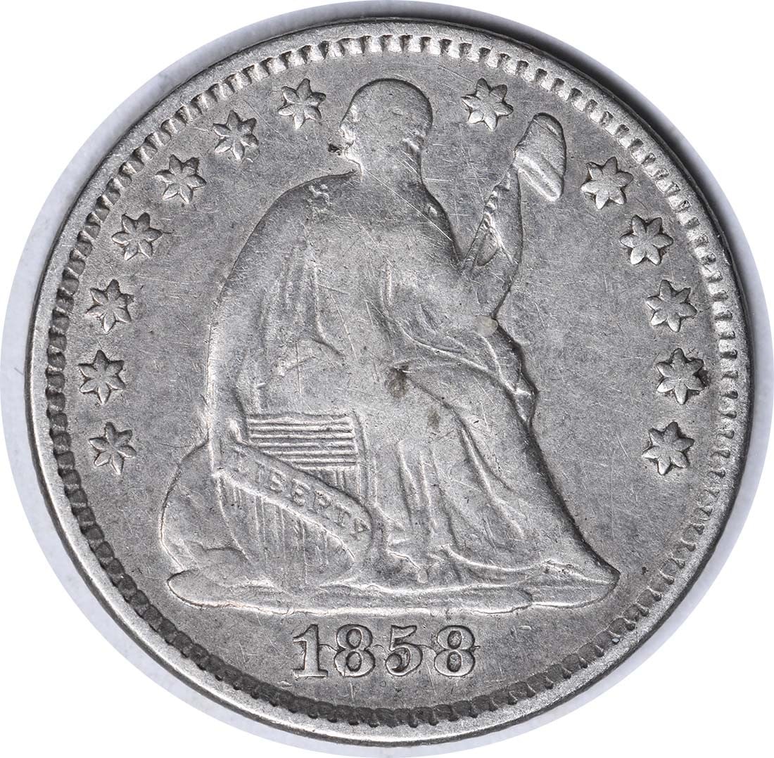 1858 Seated Half Dime FS-302 Inverted Date EF Uncertified: 1858 Seated Half Dime FS-302 Inverted Date EF Uncertified This is an 1858 Liberty Seated Half Dime featuring the RPD/Inverted Date FS-302 variety. The coin is circulated and made of silver, with no mi