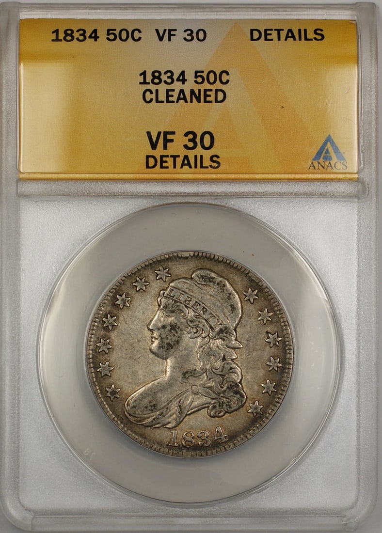 1834 Silver Capped Bust Half Dollar ANACS VF-30 Details Cleaned (1 of 1)