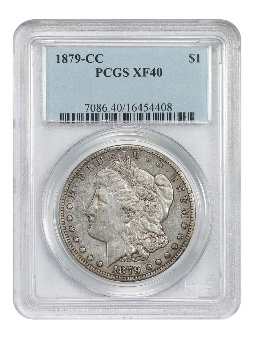 1879 Carson City Morgan Dollar $1 PCGS XF40: 1879 Carson City Morgan Dollar $1 PCGS XF40 This 1879-CC Morgan Dollar is a circulated Carson City Mint issue certified by PCGS as XF40. It is a pre-owned example with certification number 16454408. S