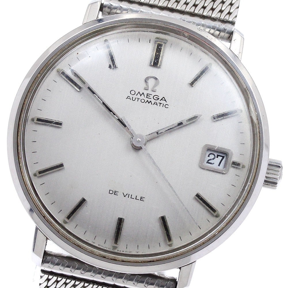 Omega De Ville 166.033 Automatic Date Men's Wristwatch: Omega De Ville 166.033 Automatic Date Men's Wristwatch This vintage OMEGA De Ville Date wristwatch, reference 166.033, is designed for men and features a stainless steel case and bracelet with a silve