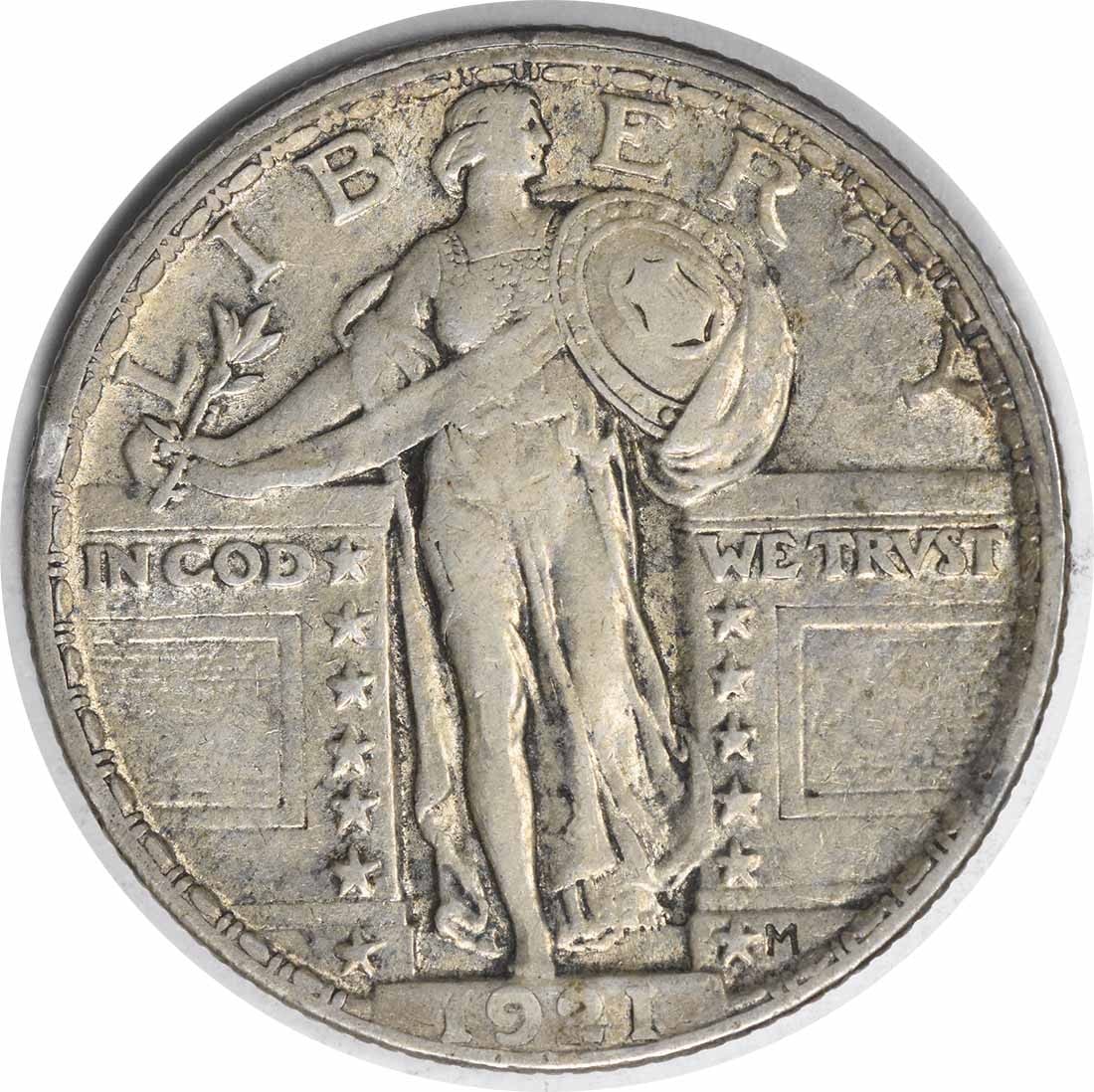 1921 Standing Liberty Quarter AU 90% Silver Philadelphia Mint: 1921 Standing Liberty Quarter AU 90% Silver Philadelphia Mint This 1921 Standing Liberty Silver Quarter is a beautiful representation of American coinage, featuring the iconic design by Hermon A. Mac 