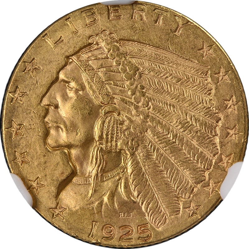 1925-D Indian Quarter Eagle Gold Coin NGC MS62 Excellent Luster (1 of 4)