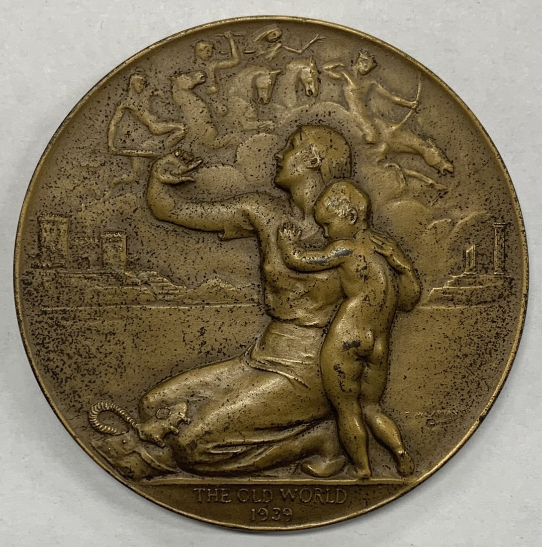 Bronze 3 Inch 1939 Old World New World Society of Medalists Medal 5.5 Ounce (1 of 2)