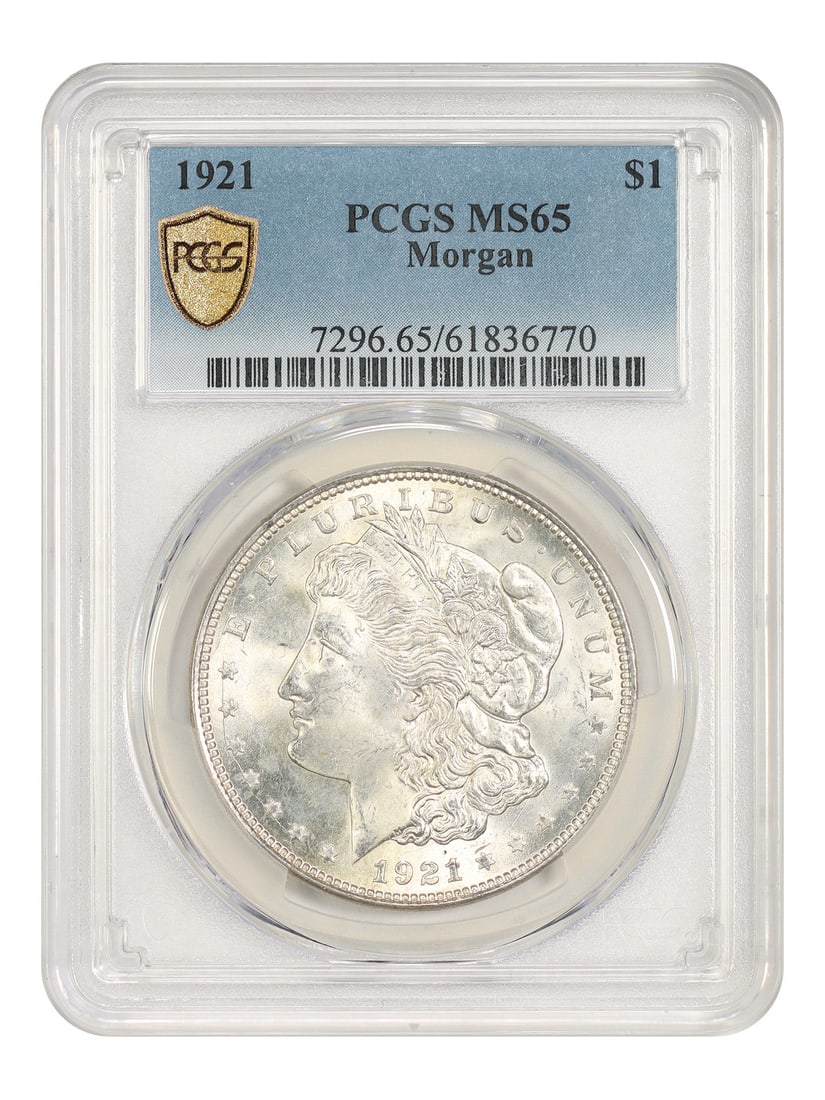 PCGS MS65 1921 Morgan Silver Dollar Philadelphia Issue: PCGS MS65 1921 Morgan Silver Dollar Philadelphia Issue 1921 Morgan Dollar $1 from the final Philadelphia Mint issue of the series, graded PCGS MS65. This uncirculated coin is certified by PCGS and ide