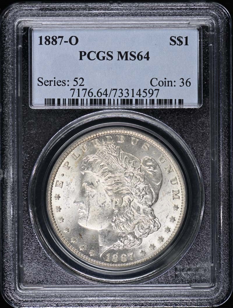 1887-O Morgan Dollar PCGS MS64 Uncirculated New Orleans: 1887-O Morgan Dollar PCGS MS64 Uncirculated New Orleans This 1887-O Morgan Dollar is a remarkable example of U.S. coinage, graded MS64 by PCGS, indicating it is in uncirculated condition. Minted in Ne
