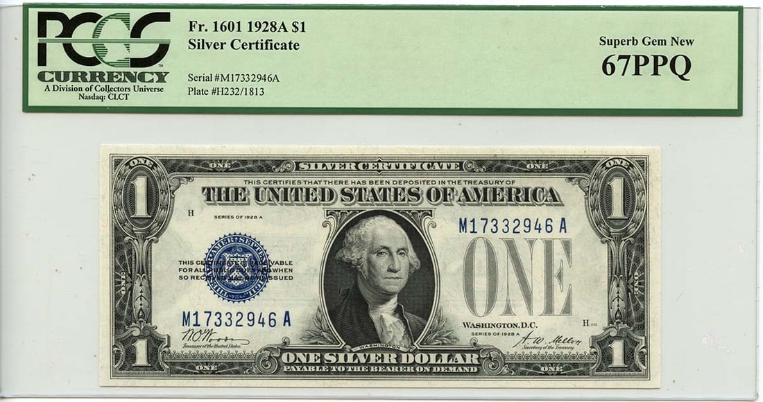 1928A $1 Silver Certificate Blue Woods Mellon Fr# 1601 PCGS MS67 Gem (1 of 2)