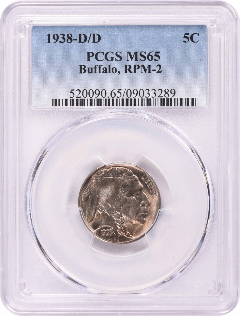 PCGS MS65 1938 D over D Buffalo 5C Nickel (1 of 2)