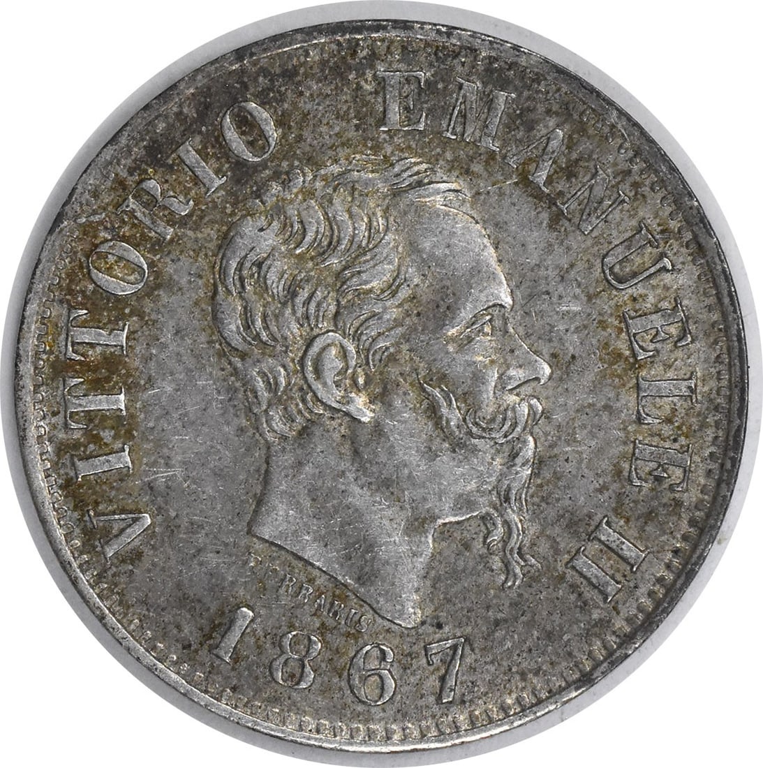 1867 Italy 50 Centesimi Silver Coin KM14.2 AU Uncertified: 1867 Italy 50 Centesimi Silver Coin KM14.2 AU Uncertified This 1867 50 Centesimi coin from Italy is a remarkable piece for collectors. It features a composition of silver and is classified under KM nu