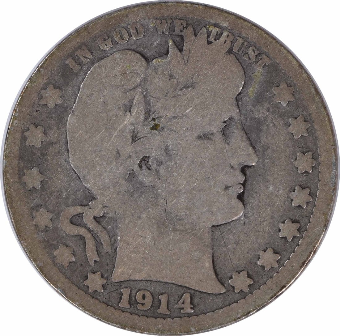 1914-S Barber Silver Quarter 25C G Uncertified San Francisco Mint: 1914-S Barber Silver Quarter 25C G Uncertified San Francisco Mint This 1914-S Barber Silver Quarter is a historic coin, known for its classic design by Charles E. Barber. It features a composition of 