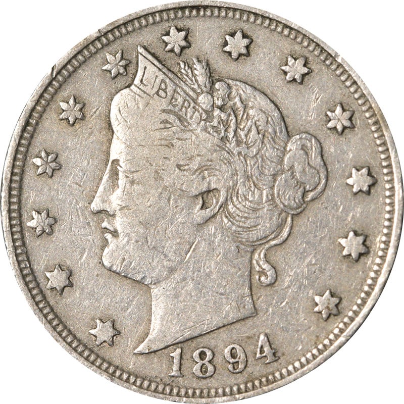 1894 United States Liberty V Nickel: 1894 United States Liberty V Nickel This is an 1894 Liberty V Nickel from the United States. The coin is composed of nickel and is in circulated, pre-owned condition. It is offered uncertified. Specif