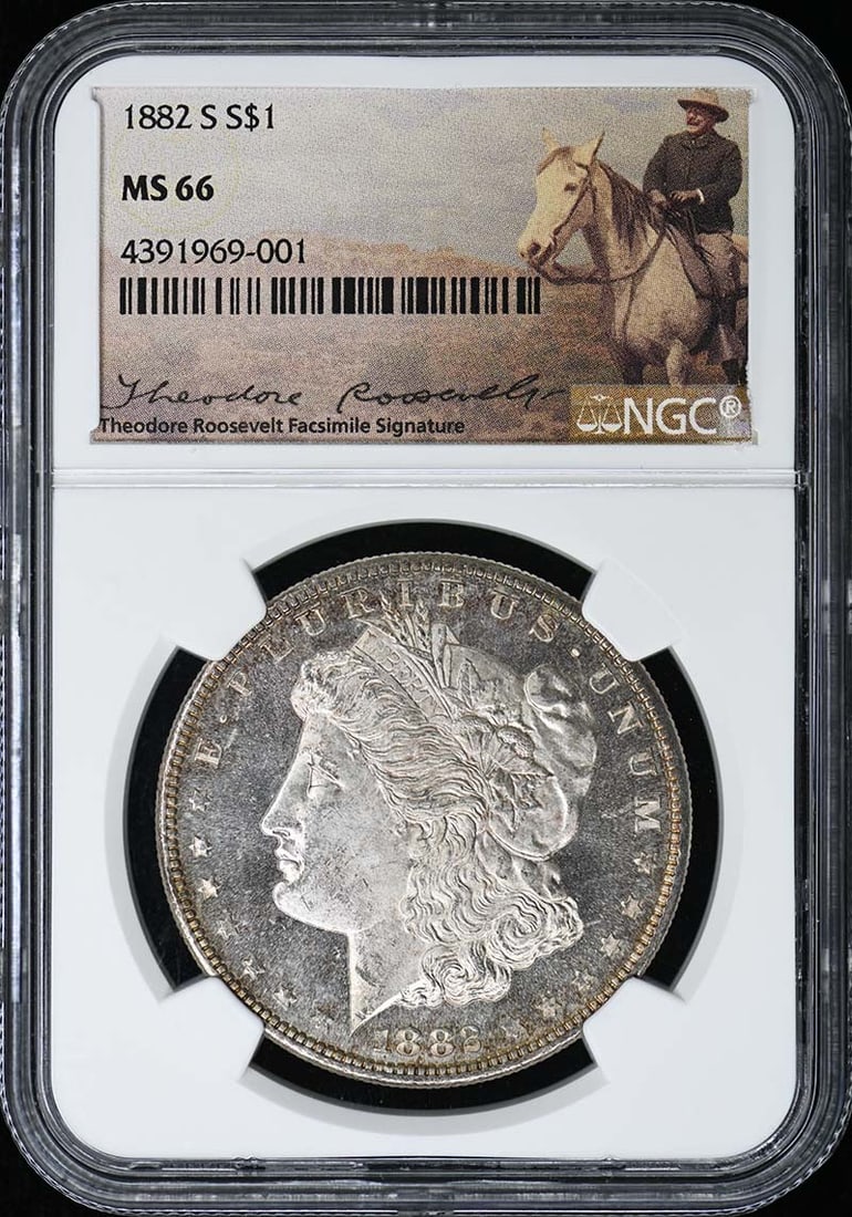 NGC MS66 1882-S San Francisco Morgan Silver Dollar: NGC MS66 1882-S San Francisco Morgan Silver Dollar This 1882 Morgan Dollar was minted in San Francisco and is graded MS66 by NGC. The coin is uncirculated and comes with NGC certification. It is a pre