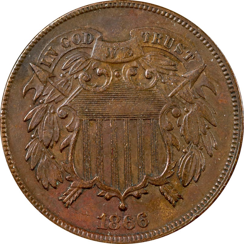 1866 Copper Two Cent Coin (1 of 2)