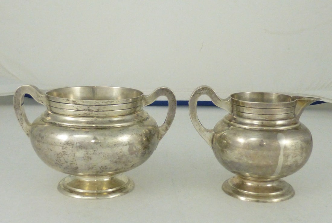 Sterling silver Art Deco cream and sugar bowls circa 1920 (1 of 5)