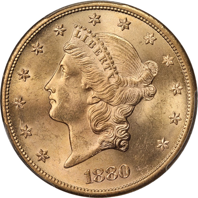 1880-S Liberty Gold $20 Coin PCGS MS64 Superb Eye Appeal RARE: 1880-S Liberty Gold $20 Coin PCGS MS64 Superb Eye Appeal RARE This remarkable 1880-S Liberty Gold $20 coin is graded as PCGS MS64, showcasing superb eye appeal with impressive luster and a strong stri