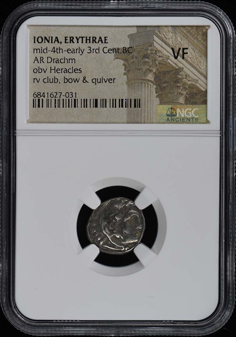 Erythrae Ionia AR Drachm Ancient Greek Coin NGC VF Mid 4th to Early 3rd Century BC: Erythrae Ionia AR Drachm Ancient Greek Coin NGC VF Mid 4th to Early 3rd Century BC This is an ancient AR Drachm coin from Ionia, Erythrae, dating from the mid-4th to early 3rd century BC. The coin is 