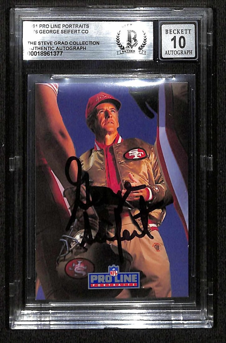 1991 Pro Line Portraits George Seifert signed 49ers card Beckett 10 (1 of 1)