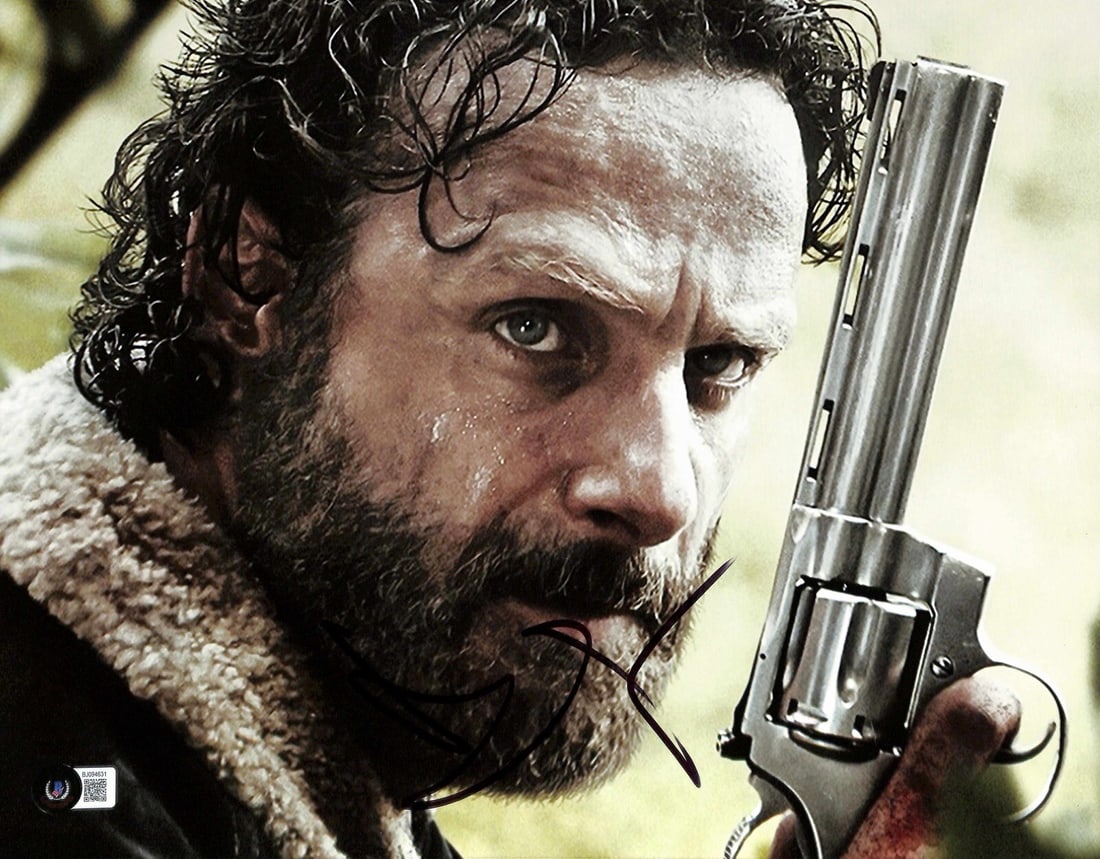 Andrew Lincoln Signed 11x14 Rick Grimes Photo Beckett Certified: Andrew Lincoln Signed 11x14 Rick Grimes Photo Beckett Certified This is an original autographed 11x14 photograph of Andrew Lincoln, who is best known for his role as "Rick Grimes" in the acclaimed TV 
