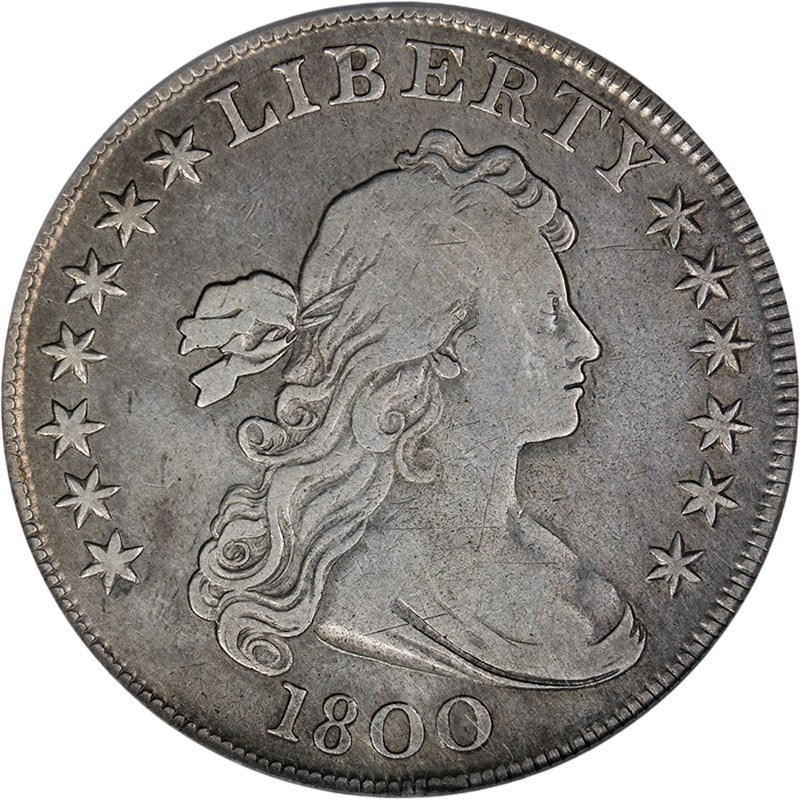 1800 Draped Bust Dollar BB-189 Circulated Silver Coin: 1800 Draped Bust Dollar BB-189 Circulated Silver Coin This 1800 Draped Bust Dollar showcases remarkable eye appeal and a nice strike, reflecting its historical significance. The coin features a beauti