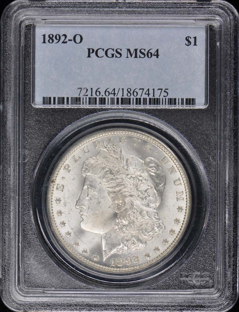 1892-O Morgan Dollar PCGS MS64 Uncirculated New Orleans Coin: 1892-O Morgan Dollar PCGS MS64 Uncirculated New Orleans Coin This 1892-O $1 Morgan Dollar is a stunning piece of numismatic history, certified by PCGS with a grade of MS64. Struck at the New Orleans m