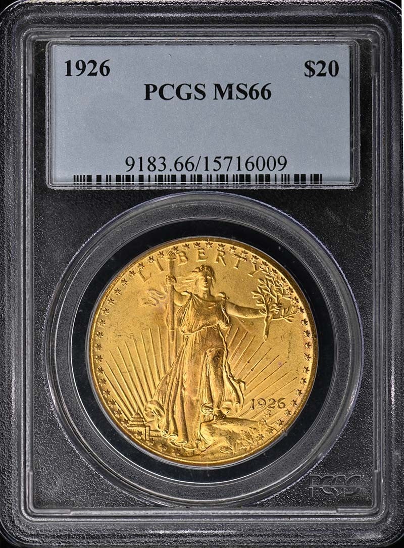 PCGS MS66 1926 Saint Gaudens $20 Gold Coin (1 of 2)