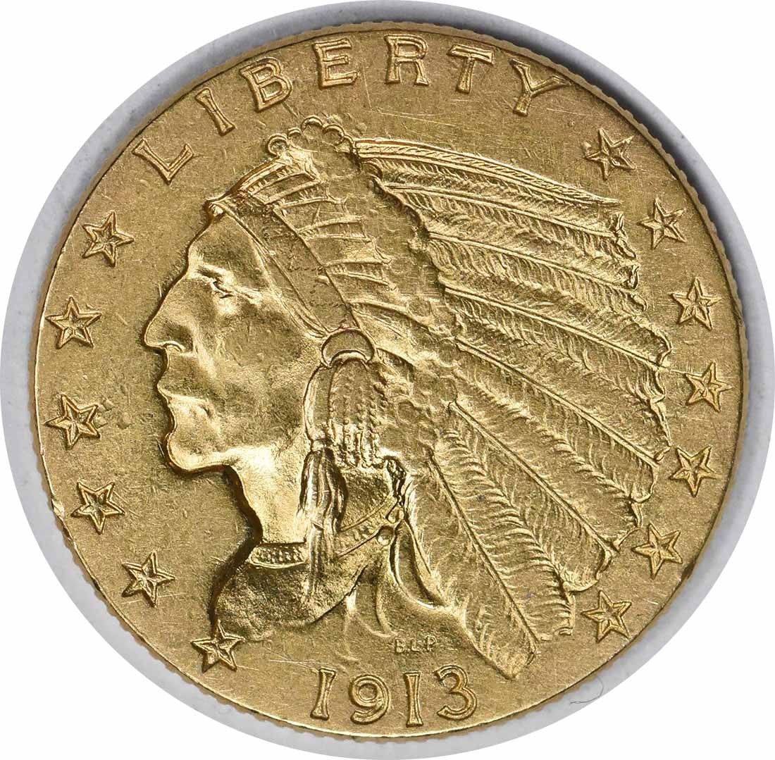 1913 Indian Head $2.50 Gold Coin AU About Uncirculated Uncertified (1 of 2)