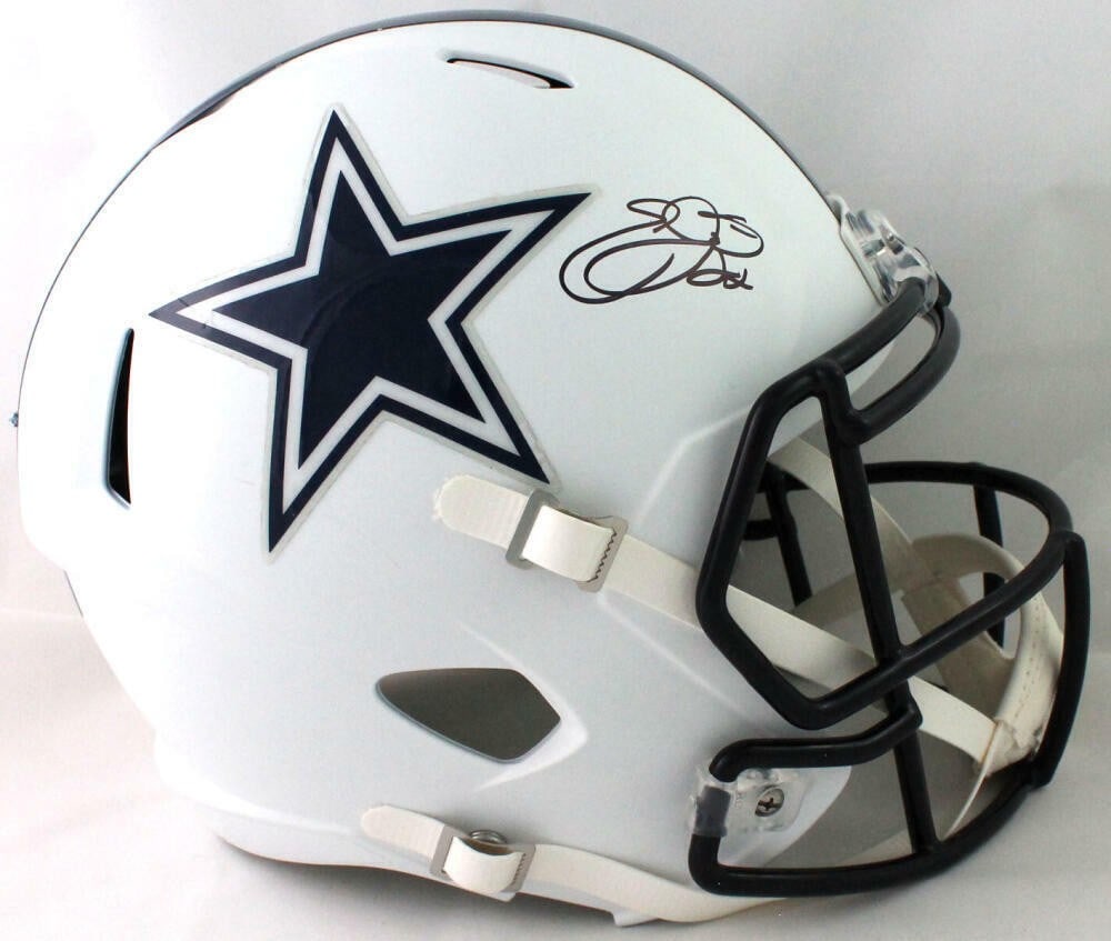 Dallas Cowboys full size Speed helmet signed by Emmitt Smith Beckett authenticated: Dallas Cowboys full size Speed helmet signed by Emmitt Smith Beckett authenticated This is an original full-size Dallas Cowboys flat white speed helmet signed by Emmitt Smith. The item is pre-owned an