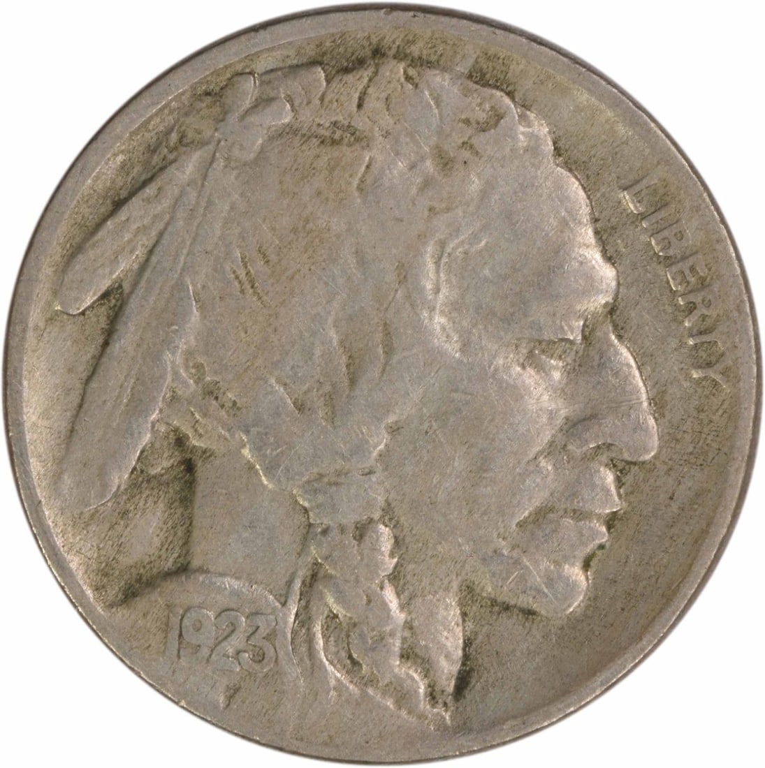 1923 San Francisco Buffalo Nickel VF Grade Uncertified US Coin: 1923 San Francisco Buffalo Nickel VF Grade Uncertified US Coin This 1923-S Buffalo Nickel is a circulated coin struck at the San Francisco Mint. Designed by James Earle Fraser, it features a compositi