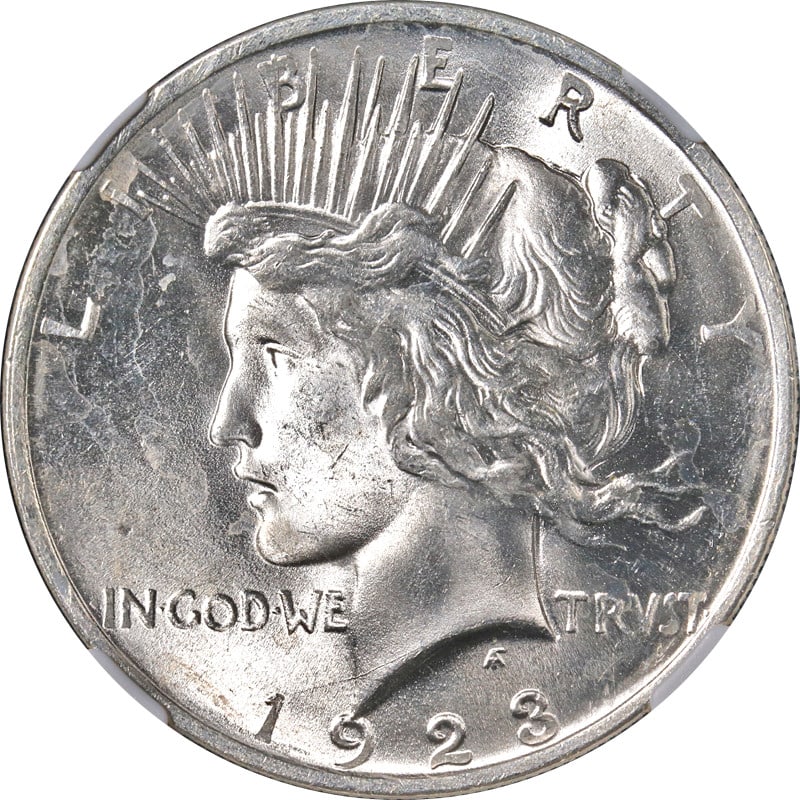 1923-P Peace Dollar NGC MS65 Uncirculated Silver Coin: 1923-P Peace Dollar NGC MS65 Uncirculated Silver Coin This 1923-P Peace Dollar is certified by NGC with a grade of MS65, indicating its uncirculated state and excellent condition. It features a bright