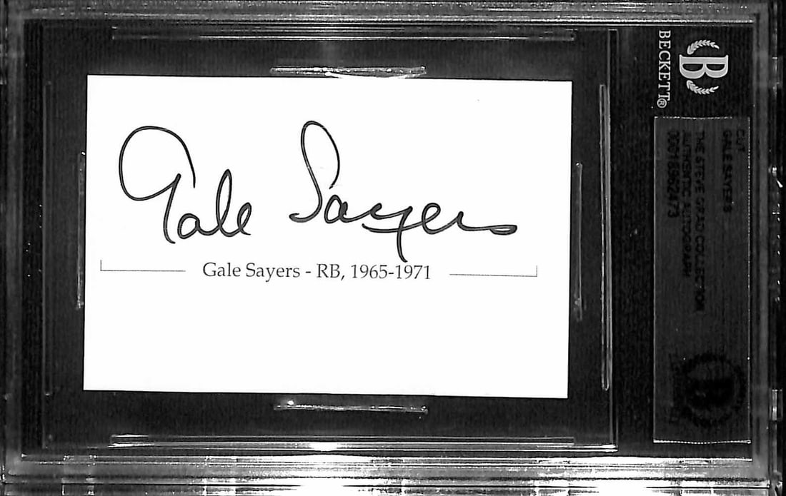 Beckett Authenticated Gale Sayers Hall of Fame Signed Cut: Beckett Authenticated Gale Sayers Hall of Fame Signed Cut This item is a hand-signed cut autograph from Hall of Fame running back Gale Sayers, encapsulated and authenticated by Beckett Authentication 