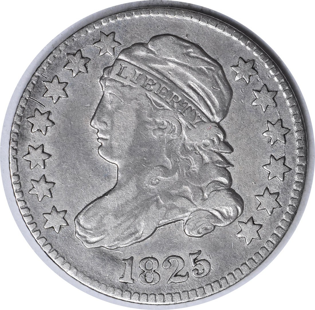 1825 Capped Bust Silver Dime 10C John Reich Design Uncertified: 1825 Capped Bust Silver Dime 10C John Reich Design Uncertified This 1825 Capped Bust Silver Dime is a remarkable piece of numismatic history, showcasing the craftsmanship of designer John Reich. This 