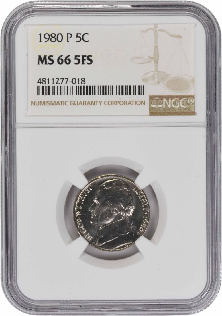 Jefferson Nickel 1980 Philadelphia MS66 NGC Five Full Steps (1 of 2)
