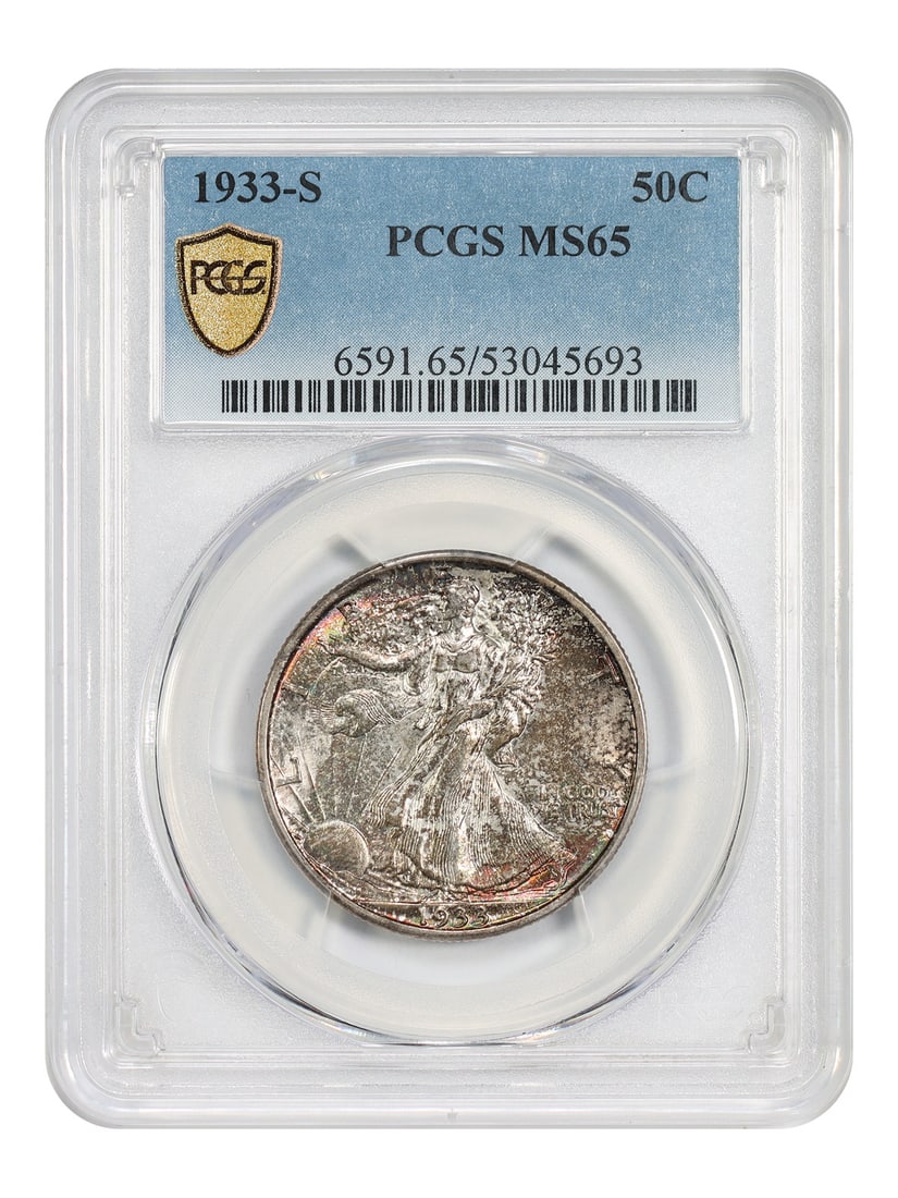 PCGS MS65 1933-S Walking Liberty Half Dollar 50C San Francisco Mint: PCGS MS65 1933-S Walking Liberty Half Dollar 50C San Francisco Mint 1933-S Walking Liberty Half Dollar certified by PCGS and graded MS65. This uncirculated 50C coin from the San Francisco Mint is desc