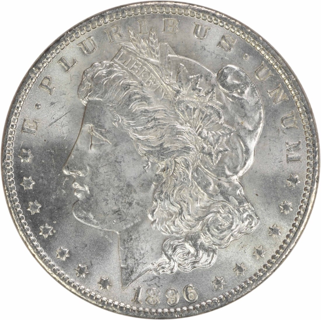Choice BU 1896 Silver Morgan Dollar Uncirculated No Mint Mark: Choice BU 1896 Silver Morgan Dollar Uncirculated No Mint Mark This is an 1896 Morgan Silver Dollar from the United States. The coin is uncirculated with a Choice Brilliant Uncirculated (BU) grade and 