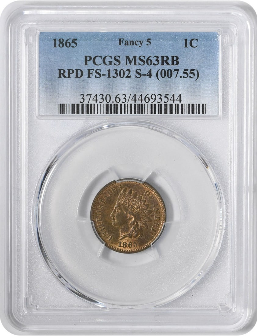 1865 Indian Head Cent Fancy 5 FS-1302 PCGS MS63RB (1 of 4)